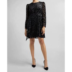Express Leopard Velvet Burnout Ruffle Front Dress S